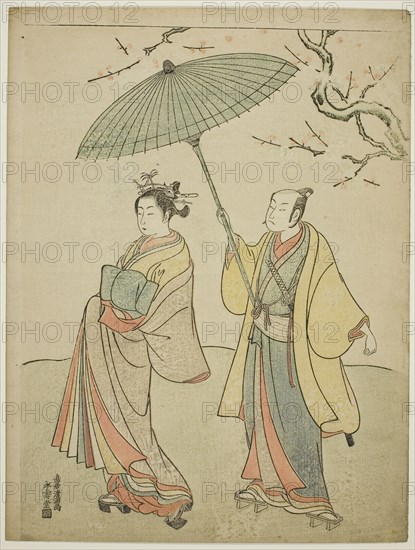 The Actors Ichikawa Komazo I (L) and Nakamura Matsue I (R), c. 1770, Torii Kiyomitsu I, Japanese, 1735–1785, Japan, Color woodblock print, chuban, 11 3/8 x 8 5/8 in.