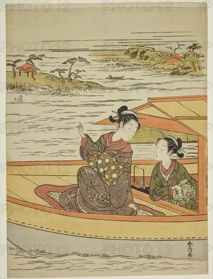 Two Beauties in a Boat, c. 1768, Suzuki Harunobu ?? ??, Japanese, 1725 (?)-1770, Japan, Color woodblock print, chuban, 28.1 x 21.3 cm (11 1/4 x 8 1/4 in.)