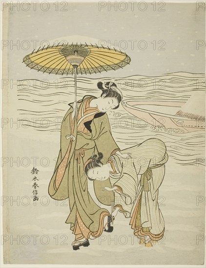 The Snow-Clogged Geta, c. 1767/68, Suzuki Harunobu ?? ??, Japanese, 1725 (?)-1770, Japan, Color woodblock print, chuban, 27.9 x 21.4 cm (11 x 8 3/8 in.)