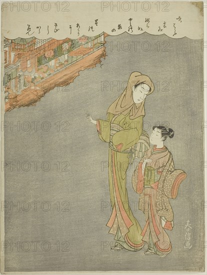 Going to the Theater, c. 1770/71, Attributed to Suzuki Harunobu ?? ??, Japanese, 1725 (?)-1770, Japan, Color woodblock print, chuban, 11 x 8 1/2 in.