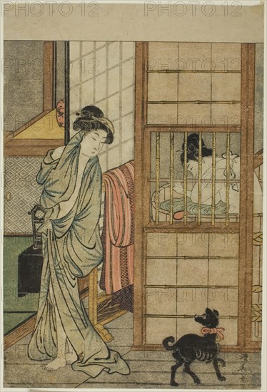 Woman After a Bath, from Comparison of Alluring Beauties (Irokurabe enpu sugata), c. 1781, Torii Kiyonaga, Japanese, 1752-1815, Japan, Color woodblock print, chuban, 28.1 x 18.4 cm