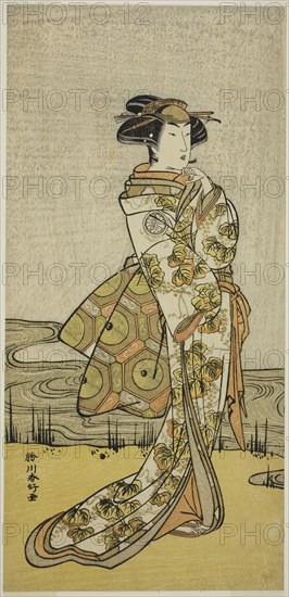 The Actor Segawa Kikunojo III in an Unidentified Role, c. 1779, Katsukawa Shunko I, Japanese, 1743-1812, Japan, Color woodblock print, hosoban, 30.7 x 14.7 cm (12 1/16 x 5 13/16 in.)