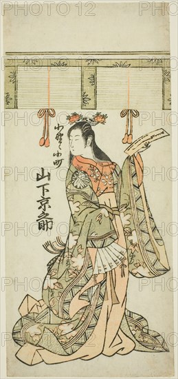 Yamashita Kyonosuke as Ono no Komachi, Edo period (1615–1868), 1768, Japanese, Japan, Color woodblock print, hosoban, 31.0 x 14.1 cm