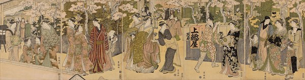 Autumn Moon of the Strumpets (Kekoro no Aki no Tsuki), from the series Eight Views at the Foot of Ueno Hill (Toei fumoto hakkei), c. 1777, Kitao Shigemasa, Japanese, 1739-1820, Japan, Color woodblock print, chuban, 9 7/8 x 7 7/8 in.