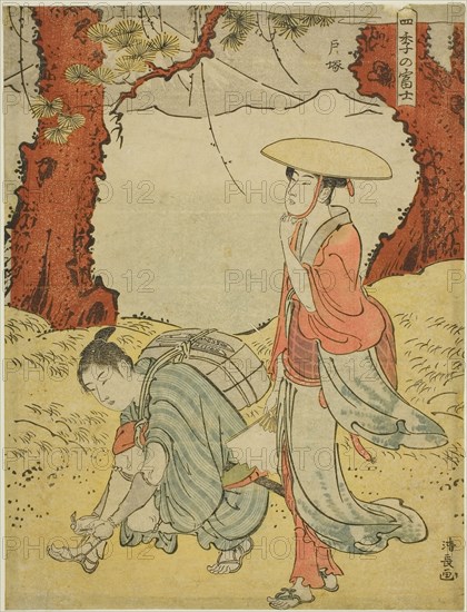 Totsuka, from the series Mount Fuji in the Four Seasons (Shiki no Fuji), c. 1785, Torii Kiyonaga, Japanese, 1752-1815, Japan, Color woodblock print, chuban, 24.8 x 18.8 cm