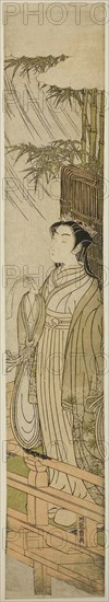 Ono no Komachi Praying for Rain, Edo period (1615–1868), about 1771, Isoda Koryusai, Japanese, 1735–1790, Japan, Color woodblock print, hashira-e, 27 1/4 x 4 1/2 in.