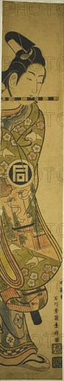 The Actor Sanogawa Ichimatsu I as Ushiwakamaru, c. 1748, Ishikawa Toyonobu, Japanese, 1711-1785, Japan, Hand-colored woodblock print, hashira-e, urushi-e, 63.8 X 10.6 cm