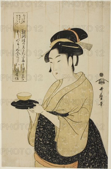Naniwaya Okita, c. 1793, Kitagawa Utamaro ??? ??, Japanese, 1753 (?)-1806, Japan, Color woodblock print, oban, 37.1 x 23.6 cm (14 5/8 x 9 5/16 in.)