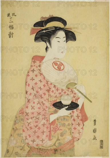 Takashima Ohisa, from the series A Fashionable Set of Three (Furyu sanpuku tsui), c. 1794, Utagawa Toyokuni I ?? ?? ??, Japanese, 1769–1825, Japan, Color woodblock print, oban, 14 1/8 x 9 3/4 in.