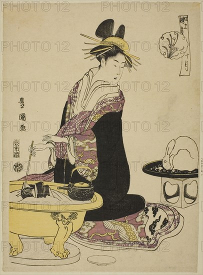 The Tenth Month (Ju gatsu), from the series Fashionable Twelve Months (Furyu junikagetsu), c. 1793, Utagawa Toyokuni I ?? ?? ??, Japanese, 1769–1825, Japan, Color woodblock print, chuban, 10 3/8 x 7 1/2 in.