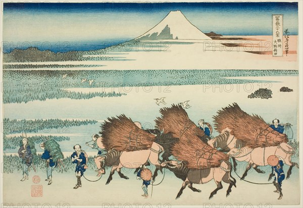 Rice Paddies at Ono in Suruga Province (Sunshu Ono shinden), from the series Thirty-six Views of Mount Fuji (Fugaku sanjurokkei), c. 1830/33, Katsushika Hokusai ?? ??, Japanese, 1760-1849, Japan, Color woodblock print, oban, 26.5 x 38.3 cm (10 1/2 x 15 in.)