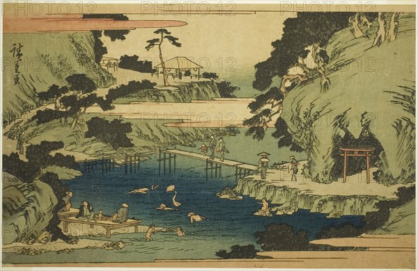 Takinogawa at Oji (Oji Takinogawa), from the series Famous Places in the Eastern Capital (Toto meisho), c. 1839/42, Utagawa Hiroshige ?? ??, Japanese, 1797-1858, Japan, Color woodblock print, oban, 21.3 x 33.1 cm (8 3/8 x 13 in.)