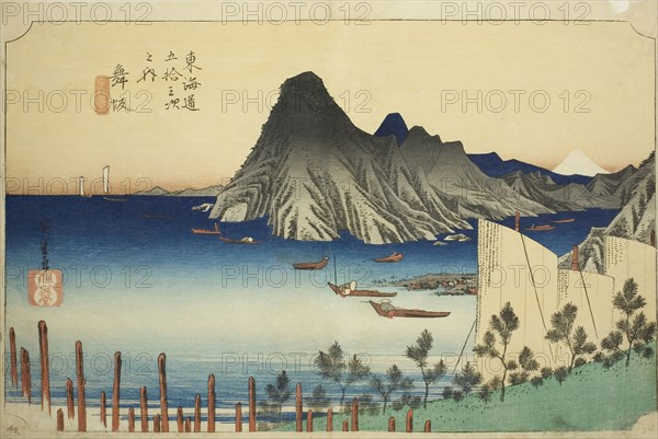 Maisaka: View of Imagiri (Maisaka, Imagiri shinkei), from the series Fifty-three Stations of the Tokaido (Tokaido gojusan tsugi no uchi), also known as the Hoeido Tokaido, c. 1833/34, Utagawa Hiroshige ?? ??, Japanese, 1797-1858, Japan, Color woodblock print, oban, 24.1 x 36.8 cm (9 1/2 x 14 1/2 in.)