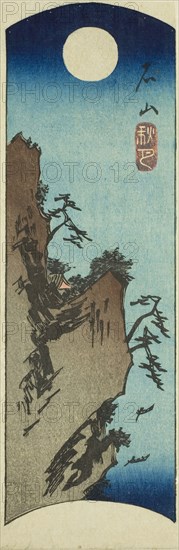 Autumn Moon at Ishiyama (Ishiyama shugetsu), section of a sheet from the series Eight Views of Omi (Omi hakkei), c. 1847/52, Utagawa Hiroshige ?? ??, Japanese, 1797-1858, Japan, Color woodblock print, section of harimaze sheet, 22 x 7.2 cm