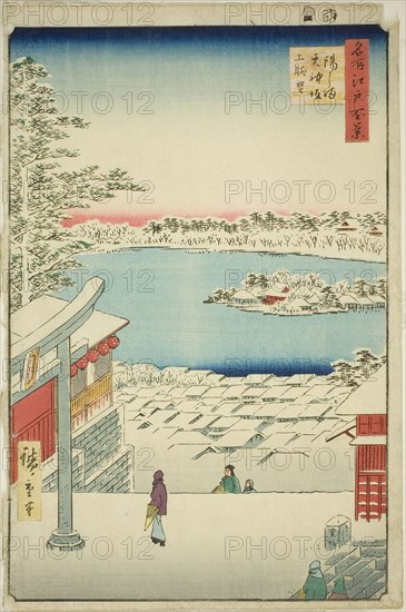 Hilltop View from Yushima Tenjin Shrine (Yushima Tenjin sakaue tenbo), from the series One Hundred Famous Views of Edo (Meisho Edo hyakkei), 1856, Utagawa Hiroshige ?? ??, Japanese, 1797-1858, Japan, Color woodblock print, oban