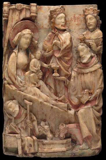 Adoration of the Magi, 1425/75, English, England, Alabaster with polychromy and gilding, 42.6 × 29.2 cm (16 3/4 × 11 1/2 in.)