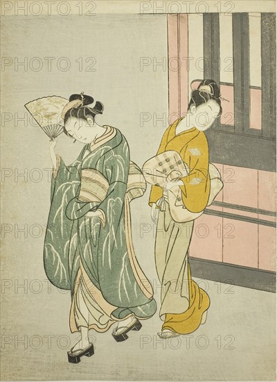 Clearing Breeze from a Fan (Ogi no seiran), from the series Eight Views of the Parlor (Zashiki hakkei), c. 1766, Suzuki Harunobu ?? ??, Japanese, 1725 (?)-1770, Japan, Color woodblock print, chuban, 11 1/8 x 8 1/2 in.