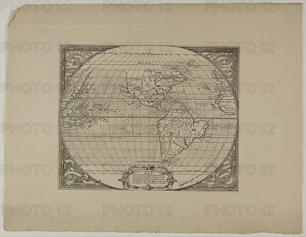 Novus Orbis, 1889, Unknown Artist (English, 19th century), reproduced from the collection of Richard Hakluyt (English, 1552-1616), England, Engraving in black on cream laid paper, 250 × 328 mm