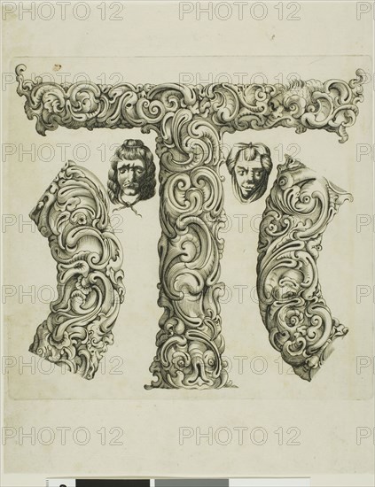Letter T, 1630, Peter Aubry, German, 1596-1668, Germany, Engraving on paper, 252 x 199 mm