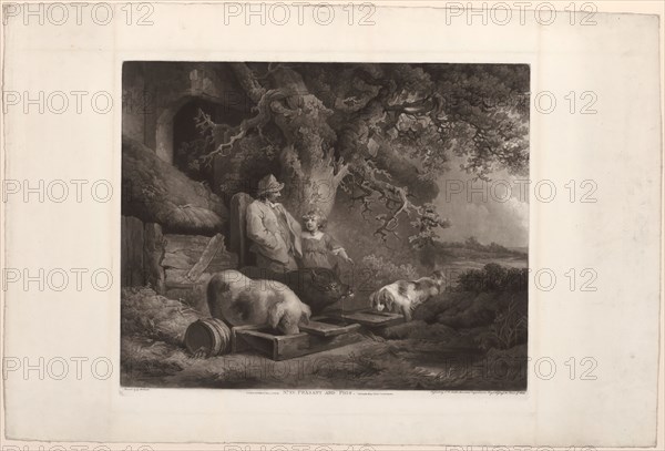Peasant and Pigs, 1803, John Raphael Smith (English, 1752-1812), after George Morland (English, 1763-1804), England, Mezzotint on off-white wove paper, 444 × 554 mm (image), 472 × 555 mm (plate), 596 × 890 mm (sheet)