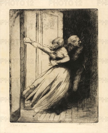 The Rape, plate eight from Woman, c. 1886, Albert Besnard, French, 1849-1934, France, Etching on cream Japanese paper, 319 × 247 mm (image), 345 × 265 mm (plate), 390 × 310 mm (sheet)
