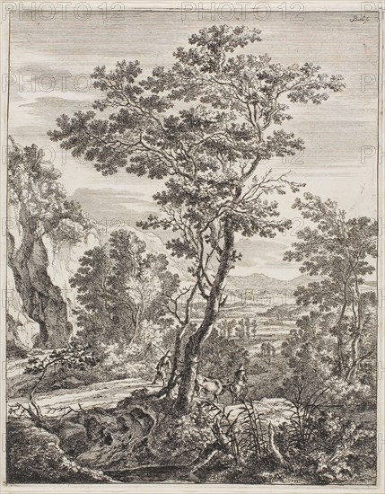 The Large Tree, from Upright Italian Landscapes, 1638/52, Jan Both, Dutch, c. 1618-1652, Holland, Etching on paper, 260 x 206 mm (plate), 266 x 211 mm (sheet)