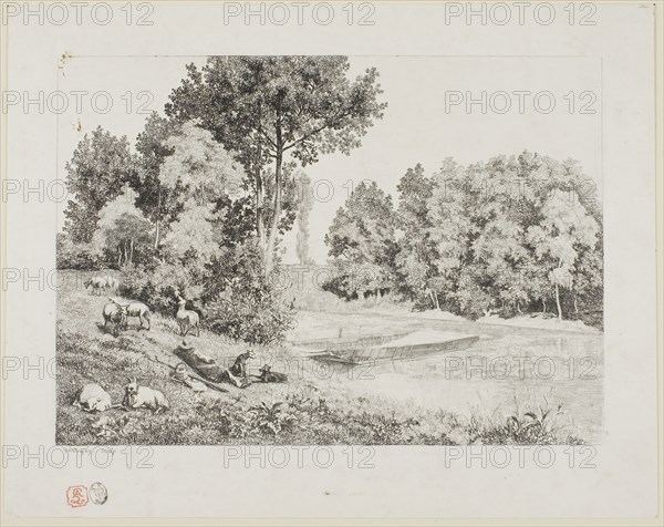 View Taken at Bas-Meudon, 1952, Charles François Daubigny, French, 1817-1878, France, Etching on ivory wove paper, 105 × 203 mm (image), 192 × 243 mm (sheet)