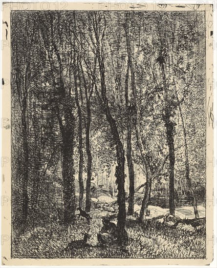 Goatherd, 1862, Charles François Daubigny, French, 1817-1878, France, Cliché-verre on ivory photographic paper, 341 × 271 mm (image), 364 × 292 mm (sheet)