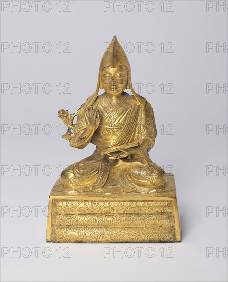 Portrait of a Tibetan Lama, possibly the Seventh Dalai Lama, 19th century, China or Tibet, China, Gilt bronze alloy, 16.7 × 11.6 × 9.3 cm (6 5/8 × 4 5/8 × 3 5/8 in.)