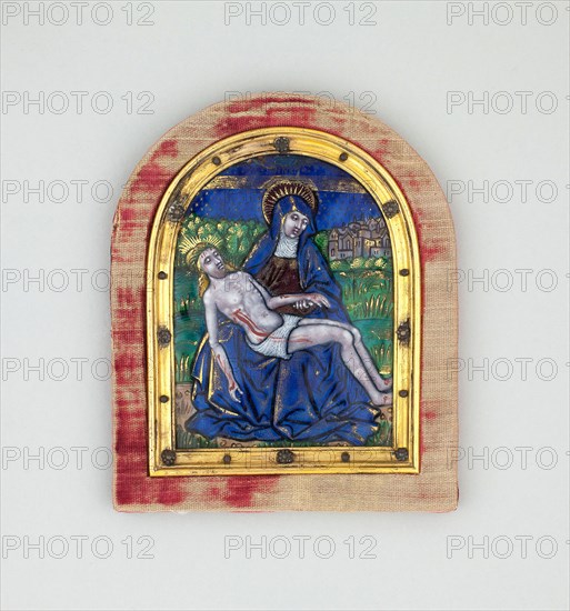 Pietà, early 16th century, Pénicaud Workshop, Limoges, Enamel on copper, 11.8 x 8.7 cm (4 5/8 x 3 7/16 in.), With Frame: 11.4 x 14 cm (5 1/2 x 4 1/2 in.)