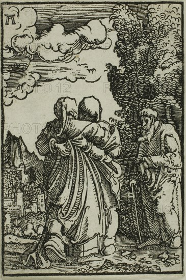 The Visitation, from The Fall and Redemption of Man, 1513, Albrecht Altdorfer, German, c.1480-1538, Germany, Woodcut in black on ivory laid paper, 72 x 48 mm (image/block)