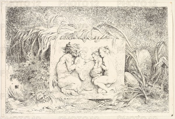Satyr’s Family from Bacchanales, or Satyr’s Games, 1763, Jean Honoré Fragonard, French, 1732-1806, France, Etching on ivory laid paper, 132 × 203 mm (image), 145 × 213 mm (sheet)