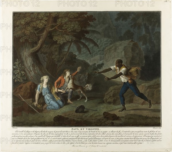 The Night, 1795, Charles-Melchior Descourtis, French, 1753-1820, France, Etching and engraving printed in yellow, blue, red, and black inks on paper, 375 × 412 mm (image), 420 × 470 mm (sheet, cut within platemark)