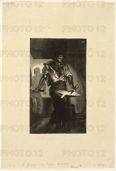 Blacksmith, 1833, Eugène Delacroix, French, 1798-1863, France, Aquatint on cream Japanese tissue, 160 × 96 mm (image/plate), 282 × 193 mm (sheet)