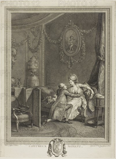 Happy Moment, n.d., Nicolas Delaunay (French, 1739-1792), after Nicolas Lavreince (Swedish, 1737-1807), France, Etching on paper, 293 × 220 mm (image), 368 × 270 mm (sheet)