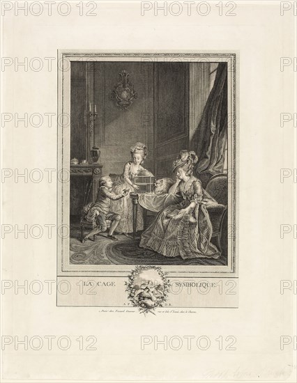 Symbolic Cage, 1760, Étienne Fessard, French, 1714-1777, France, Etching on paper, 275 × 214 mm (image), 420 × 317 mm (plate), 510 × 395 mm (sheet)
