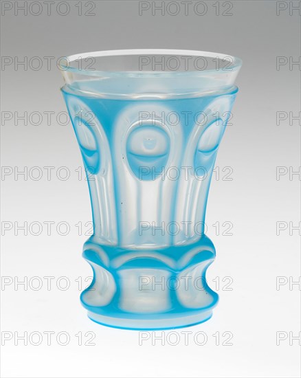 Beaker, c. 1845, Bohemia, Czech Republic, Bohemia, Glass, blown, cut, overlaid with opaque blue glass, 12.1 × 8.7 cm (4 3/4 × 3 7/16 in.)