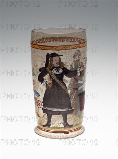 Welcome Beaker (Wilkomm), 1669, Franconia, Germany, Franconia, Glass with enamel decoration, H. 19.1 cm (7 1/2 in.)