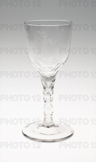Wine Glass, c. 1775, England or Netherlands, Engraved by Jan van den Blyk (Dutch, active late 18th century), Netherlands, Glass, cut and stipple engraved, 17.8 x 7.5 cm (7 x 2 15/16 in.)