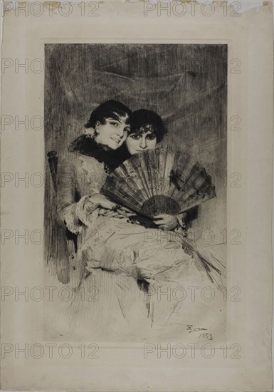 The Cousins, 1883, Anders Zorn, Swedish, 1860-1920, Sweden, Etching on ivory wove paper, 432 x 265 mm (image), 444 x 278 mm (plate), 564 x 395 mm (sheet)