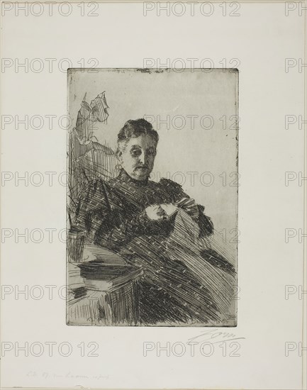 Mme Lamm II, 1894, Anders Zorn, Swedish, 1860-1920, Sweden, Etching on white wove paper, 237 x 157 mm (image/plate), 355 x 278 mm (sheet)