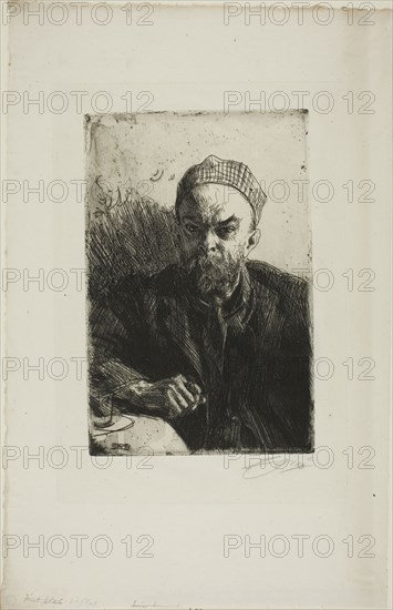Paul Verlaine I, 1895, Anders Zorn, Swedish, 1860-1920, Sweden, Etching on ivory laid paper, 239 x 158 mm (image/plate), 425 x 270 mm (sheet)