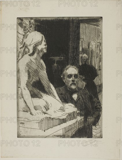 Pontus Fürstenberg and his Wife (standing near Hasselberg’s Frog), 1895, Anders Zorn, Swedish, 1860-1920, Sweden, Etching on ivory laid paper, 279 x 198 mm (image/plate), 365 x 280 mm (sheet)