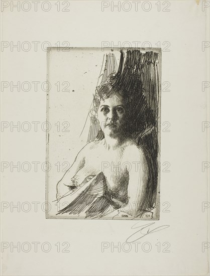 Nude Study III, 1896, Anders Zorn, Swedish, 1860-1920, Sweden, Etching on ivory laid paper, 230 x 151 mm (image), 238 x 159 mm (plate), 383 x 286 mm (sheet)