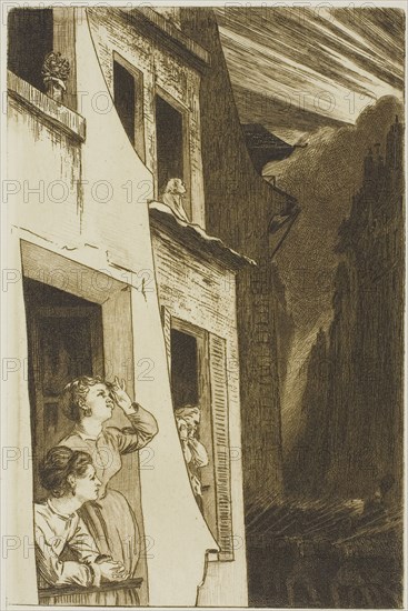 The Eclipse, 1869, Felix Bracquemond, French, 1833–1914, France, Etching in brown on cream wove paper, 193 × 128 mm (plate), 386 × 276 mm (sheet)