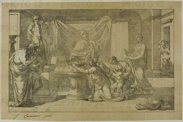 Offering to Lares, 1810, Vincenzo Camuccini (Italian, 1771-1844), printed by Alois Senefelder (German, 1771-1834), Italy, Lithograph on paper, 208 x 335 mm (image), 240 x 365 mm (sheet)