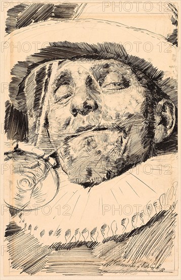 Cavalier Drinking, n.d., Antonio Casanova y Estorach, Spanish, 1847-1896, Spain, Pen and black ink, over graphite, on cream wove paper, 246 x 159 mm