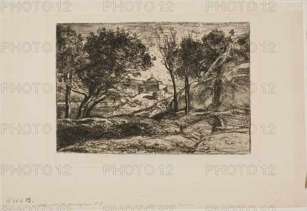 Souvenir of Tuscany, c. 1845, Jean-Baptiste-Camille Corot, French, 1796-1875, France, Etching on ivory laid paper, 128 × 176 mm (plate), 190 × 275 mm (sheet)