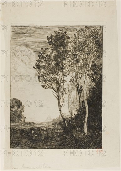 Souvenir of Italy, 1866, Jean-Baptiste-Camille Corot, French, 1796-1875, France, Etching on paper, 321 × 238 mm