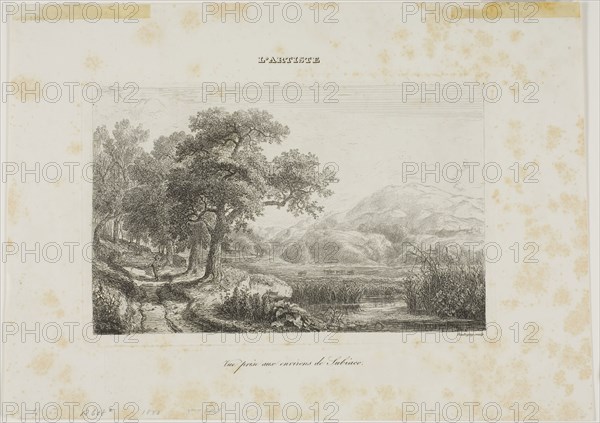 View Taken near Subiaco, 1838, Charles François Daubigny, French, 1817-1878, France, Etching on ivory wove paper, 119 × 190 mm (image), 128 × 200 mm (plate), 203 × 284 mm (sheet)